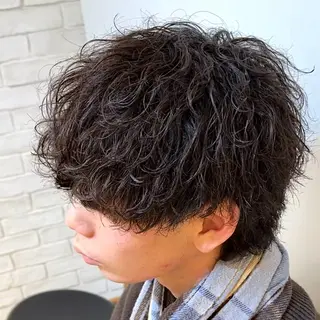 パーマ メンズ 女性カットモデル イケガヤのヘアスタイル