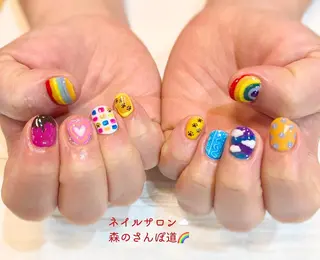 ネイル ショートネイル 森のさんぽ道のネイルデザイン