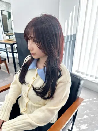 ロング カラー パーマ ヘアアレンジ メンズ キッズ レイヤーカット 🌿透け感カラーのヘアスタイル