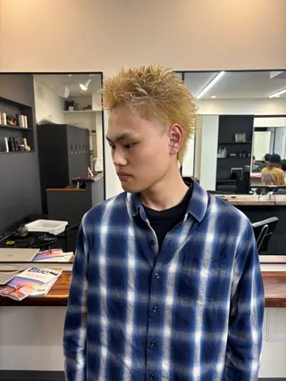 カラー メンズ スパイキーパーマ 柏NO1 藤本葉のヘアスタイル
