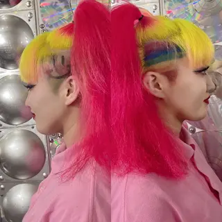 ミディアム カラー ヘアアレンジ 🌈派手髪エクステ ブレイズ🌈ひろとのヘアスタイル
