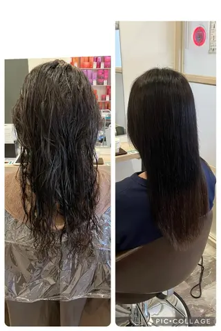セミロング パーマ ブリーチ&ストレート 長谷川勇人のヘアスタイル