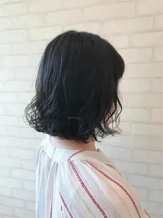 ミディアム パーマ モテ前髪 タゴメ シンヤのヘアスタイル
