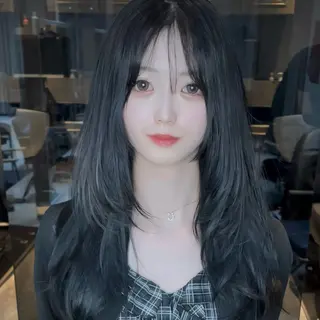 ロング ハッシュカット🖤✨ 顔周り/韓国ヘアのヘアスタイル