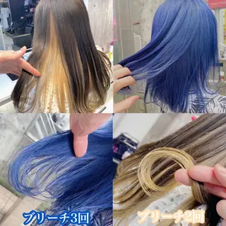 ロング カラー ヘアアレンジ メンズ JuNブリーチに 縮毛矯正するプロのヘアスタイル