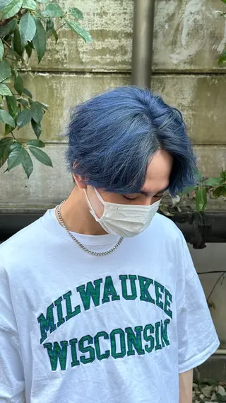 セミロング カラー パーマ ヘアアレンジ メンズ ブリーチカラー🤍 颯馬🐈‍⬛のヘアスタイル