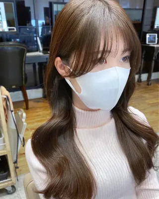 セミロング カラー 顔まわりカット🌟 くびれヘア/寺門遥輝のヘアスタイル