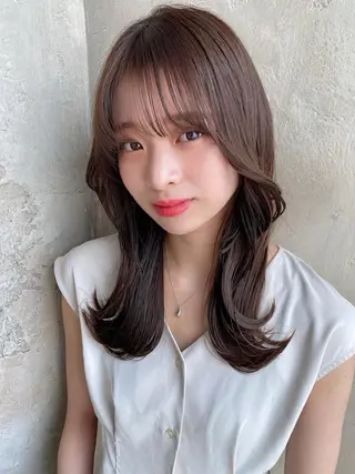 ミディアム カラー 顔周り/くびれヘア 韓国ヘア💕風間るなのヘアスタイル