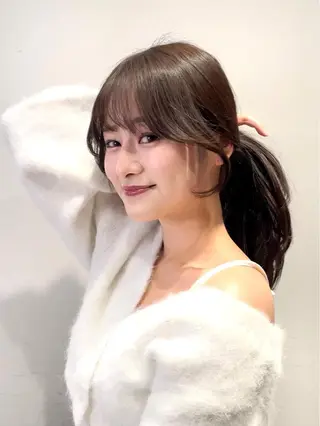 セミロング カラー ヘアアレンジ 🤎小顔レイヤー /ベージュ🤎友香のヘアスタイル