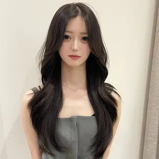ロング ハッシュカット🖤✨ 顔周り/韓国ヘアのヘアスタイル