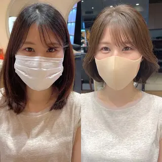 ミディアム カラー パーマ ヘアアレンジ 骨格別小顔カット/ 顔周りカット/金井のヘアスタイル