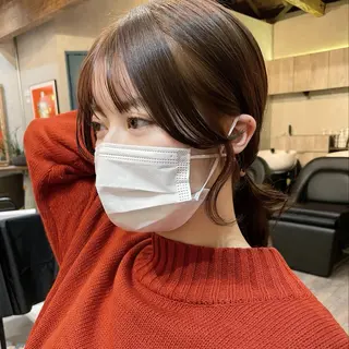 ミディアム カラー 顔周りカット 【オノザワリョウ】のヘアスタイル