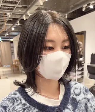ミディアム カラー スキバサミを使わない カット🌼唯🌼のヘアスタイル