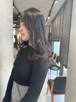 セミロング カラー パーマ ヘアアレンジ 透明感/オリーブ/ グレージュ/YUKAのヘアスタイル