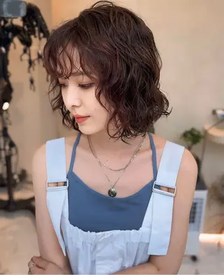 ミディアム パーマ コテ巻き風パーマ SHONOのヘアスタイル