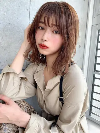 セミロング カラー パーマ ヘアアレンジ キッズ ♡透け感カラー 大賀哲平♡のヘアスタイル