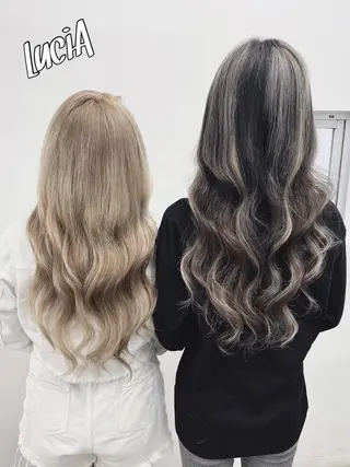 ロング カラー ヘアアレンジ LuciA エクステカラーのヘアスタイル