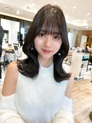セミロング カラー 顔周り/くびれヘア 韓国ヘア💕風間るなのヘアスタイル