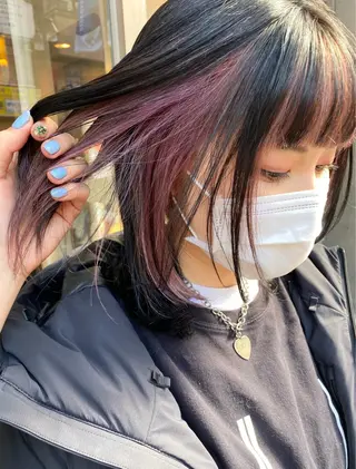 ミディアム カラー パーマ ヘアアレンジ メンズ キッズ ネイル mana 暖色カラーカットのヘアスタイル
