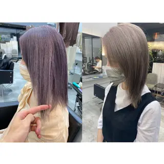 ミディアム カラー パーマ ヘアアレンジ メンズ キッズ ネイル マツエク・マツパ 韓国🇰🇷レイヤー カットオリーブカラーのヘアスタイル