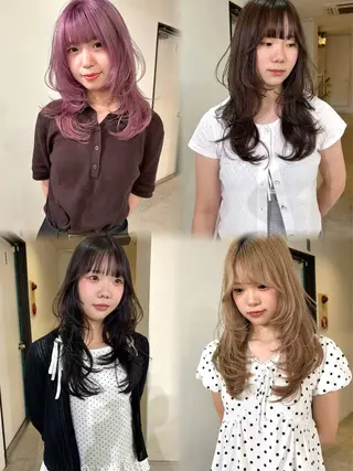ロング カラー mizuki/ピンク ベージュ.レイヤーのヘアスタイル