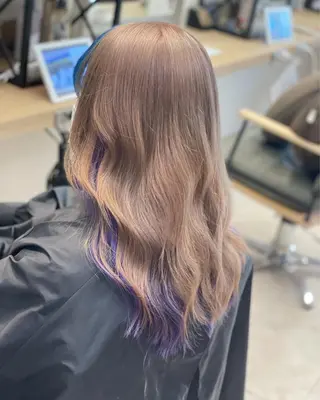 セミロング カラー ヘアアレンジ 髪質改善×ハイトーン 中田啄也のヘアスタイル