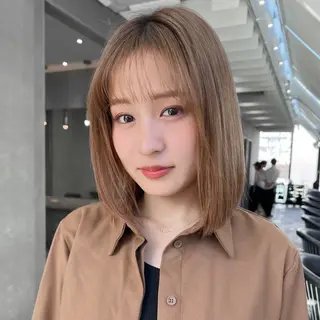 ミディアム カラー ボブ/巻ける縮毛矯正 /韓国レイヤーはなのヘアスタイル
