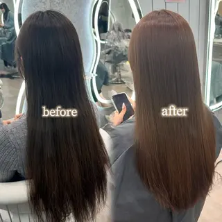 セミロング カラー ヘアアレンジ ブリーチなしW🎀 髪質改善／はのんのヘアスタイル
