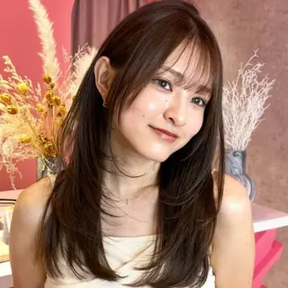 ロング カラー 山崎/ボブ縮毛矯正 レイヤー髪質改善のヘアスタイル