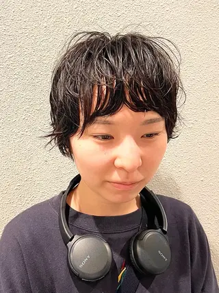 ショート パーマ オリーブカラー/みづ き/ボブパーマ🤍のヘアスタイル