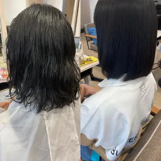 ミディアム パーマ 饒平名 知也のヘアスタイル