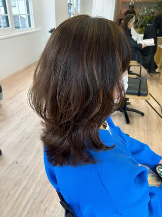 ミディアム カラー パーマ ヘアアレンジ トップスタイリスト 💙藤原 純のヘアスタイル