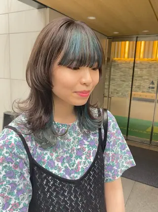 セミロング デザインカラー/ボブ ブリーチカラー/ユリのヘアスタイル