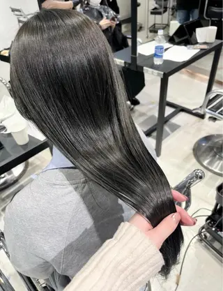 セミロング カラー パーマ ヘアアレンジ 透明感/オリーブ/ グレージュ/YUKAのヘアスタイル