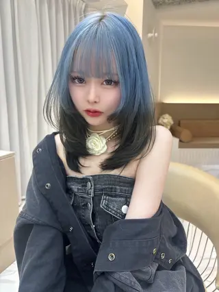 セミロング カラー 顔周り\エクステ\ 透明感カラー\まりんのヘアスタイル