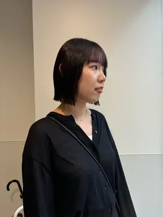ショート カラー パーマ ヘアアレンジ メンズ 切りっぱなしヘアボブ ミディアムヘアRYOのヘアスタイル