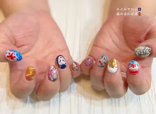 ネイル ショートネイル 森のさんぽ道のネイルデザイン