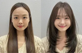 ロング カラー 韓国風レイヤーカラー ライムのヘアスタイル