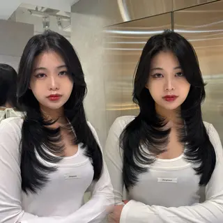 ロング カラー 今っぽレイヤーカット グレージュ/リョウヤのヘアスタイル