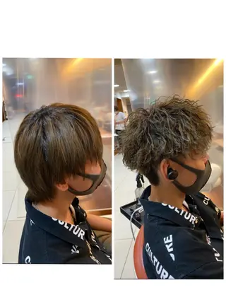 ショート パーマ メンズ 塩谷黎✨イルミナ カラーメンズパーマ✨のヘアスタイル