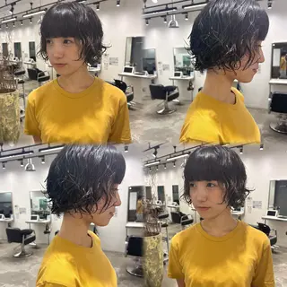 ショート パーマ 髪質改善ストレート /暖色カラー🎀🪞のヘアスタイル