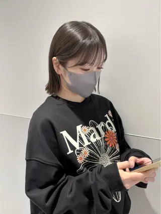 ショート カラー パーマ ヘアアレンジ メンズ 切りっぱなしヘアボブ ミディアムヘアRYOのヘアスタイル