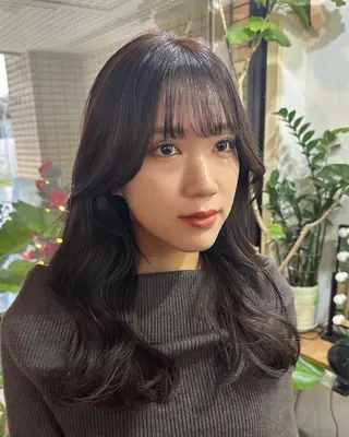 セミロング カラー 韓国レイヤー柔らかい 地毛風縮毛矯正/マツのヘアスタイル