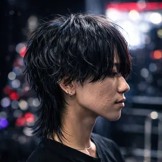 ミディアム パーマ メンズ 【フェザーパーマ】 【縮毛矯正】鶴田文のヘアスタイル