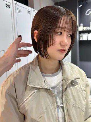 ショート カラー 縮毛矯正×ボブ職人 【圧倒的朝楽ボブ】のヘアスタイル