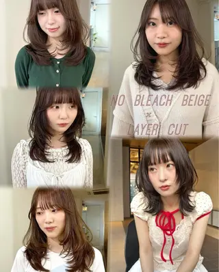 セミロング カラー mizuki/ピンク ベージュ.レイヤーのヘアスタイル