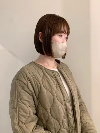 ミディアム カラー 落合希 Olivebeigeのヘアスタイル