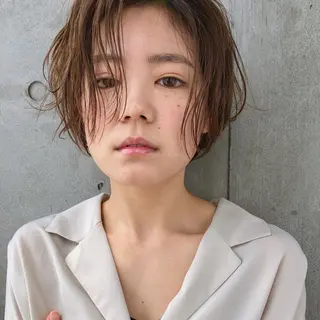 ショート カラー パーマ 【ダメージレス施術】 【透明感】北村 拓也のヘアスタイル