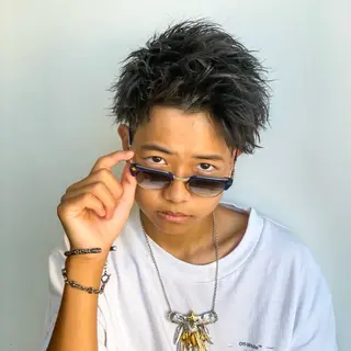 ショート カラー パーマ メンズ ハイトーン/メンズマ ッシュ/KYOHEIのヘアスタイル