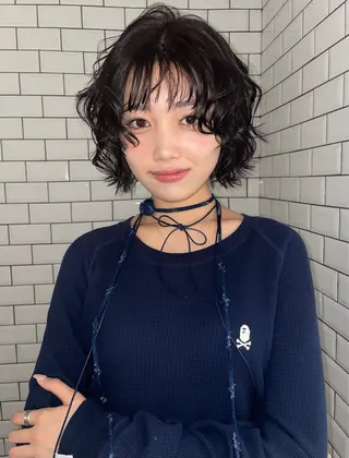 ショート パーマ ボブ.顔周りカット カット/ユキカのヘアスタイル